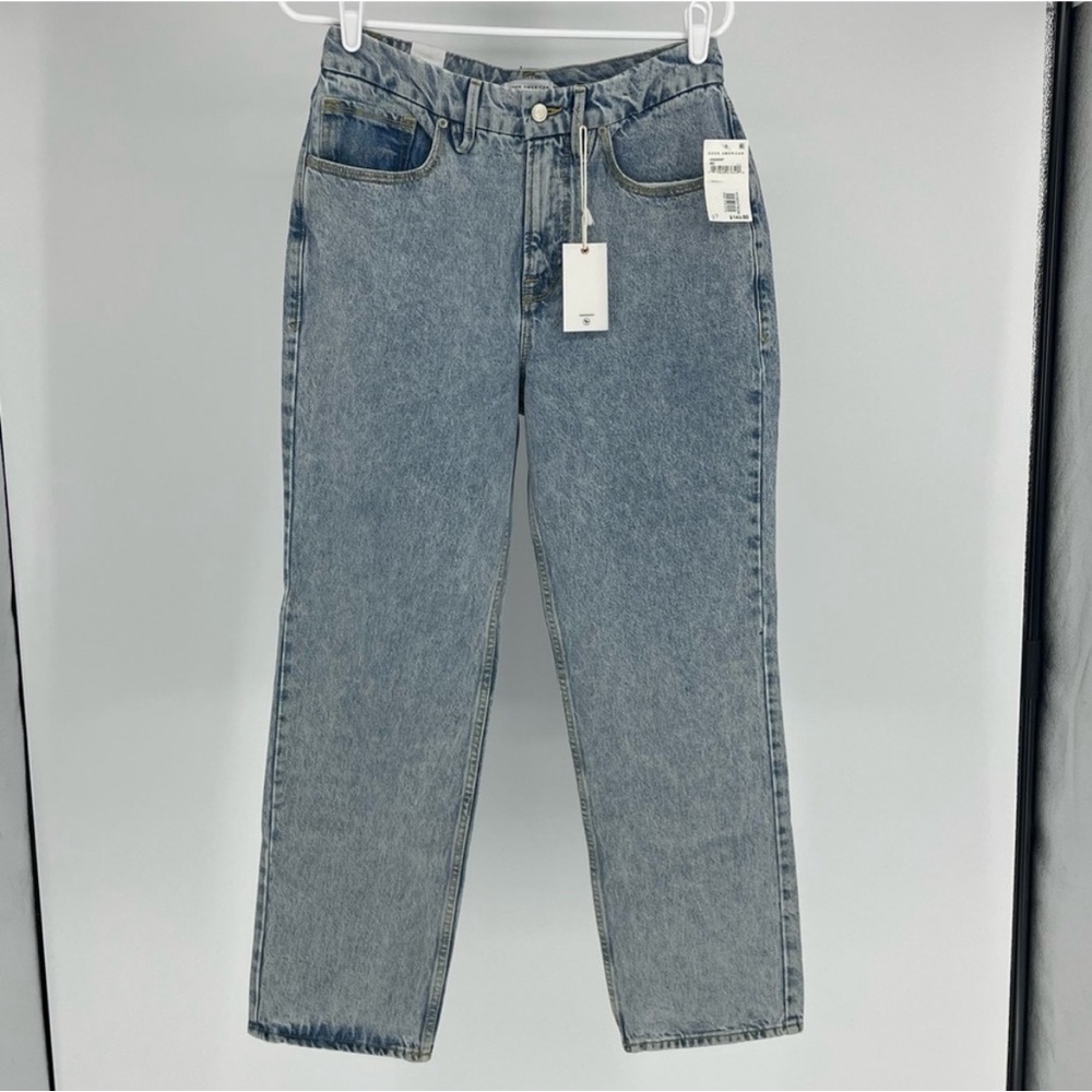 GOOD AMERICAN NWT GOOD 90’s DUSTER CROP STRAIGHT LEG JEANS INDIGO 101 2/26 - Picture 2 of 11